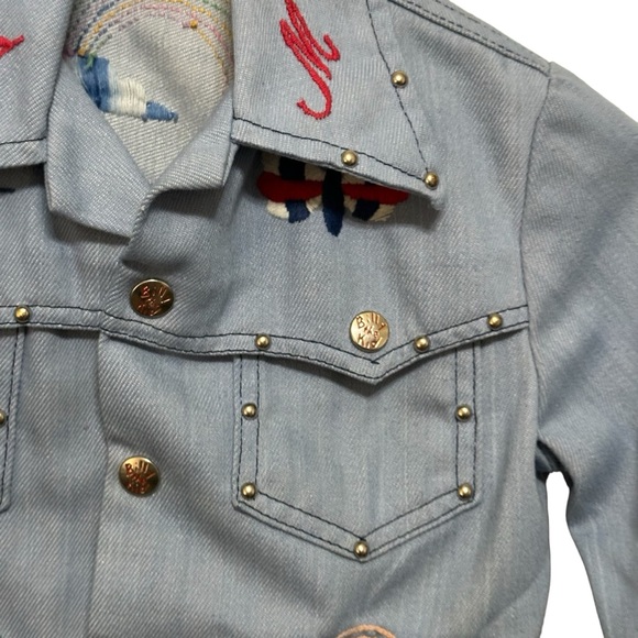 Billy The Kid Embroidered Jean Jacket Youth Size L Snap Closure Western Studded - Picture 8 of 16